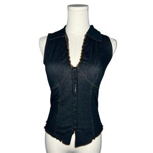 Y2K Vintage Moa Moa Demin Collared V Neck Corset Top Boho Western Going Out